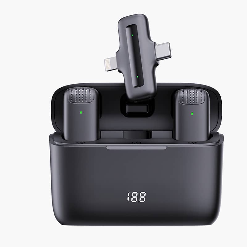 Cluzine - Dual Wireless Lavalier Microphones with Charging Case,Real-Time Monitoring for iPhone