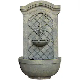 Sunnydaze - Rosette Leaf Outdoor Solar Wall Fountain with Battery - French Limestone
