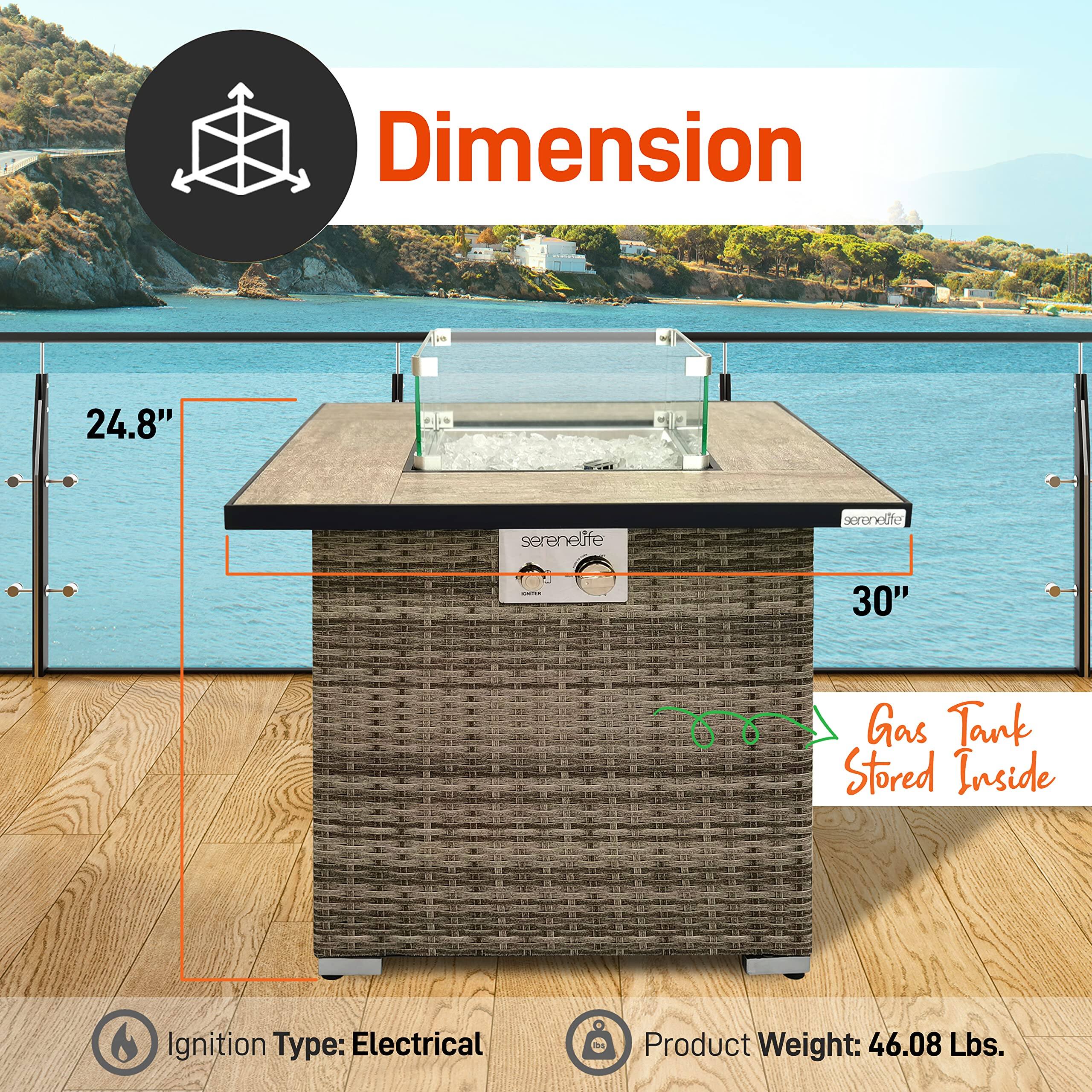 Dimension: 24.8" x 30"  
Serenelife Eggoaes  
Gas Tank Stored Inside  
Ignition Type: Electrical  
Product Weight: 46.08 Lbs.