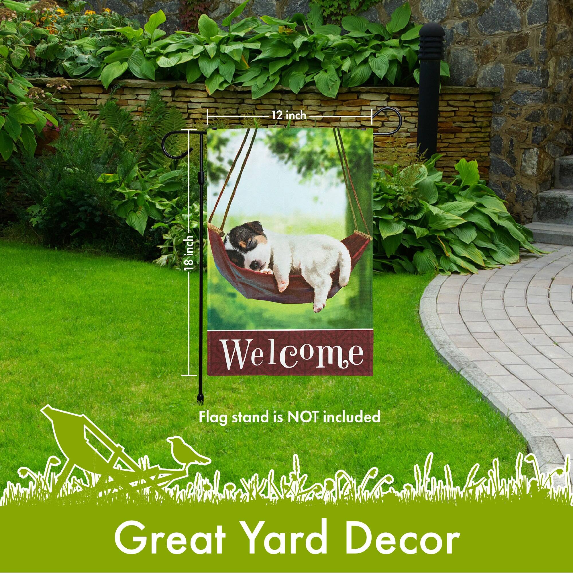12 inch  
18 inch  
We Welcome  
Flag stand is NOT included  
Great Yard Decor