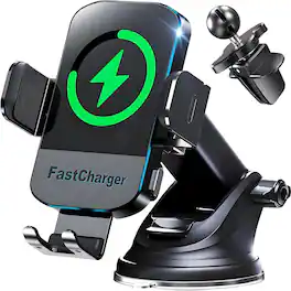 Core Tech - Wireless Car Charger Mount – Automatic Clamping 15W Fast Wireless Charging, Adjustable Car Phone Holder for iP