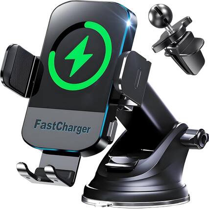 Front. Core Tech - Core Tech Wireless Car Charger Mount – Automatic Clamping 15W Fast Wireless Charging, Adjustable Car Phone Holder for iP.