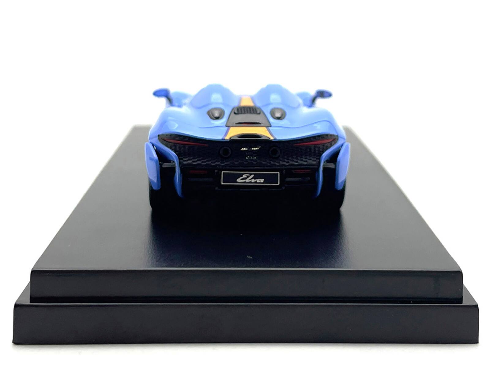 Left. LCD Models - McLaren Elva Convertible Light Blue with Orange Accents "Gulf Oil" 1/64 Diecast Model Car by LCD Models - Light Blue with Orange.