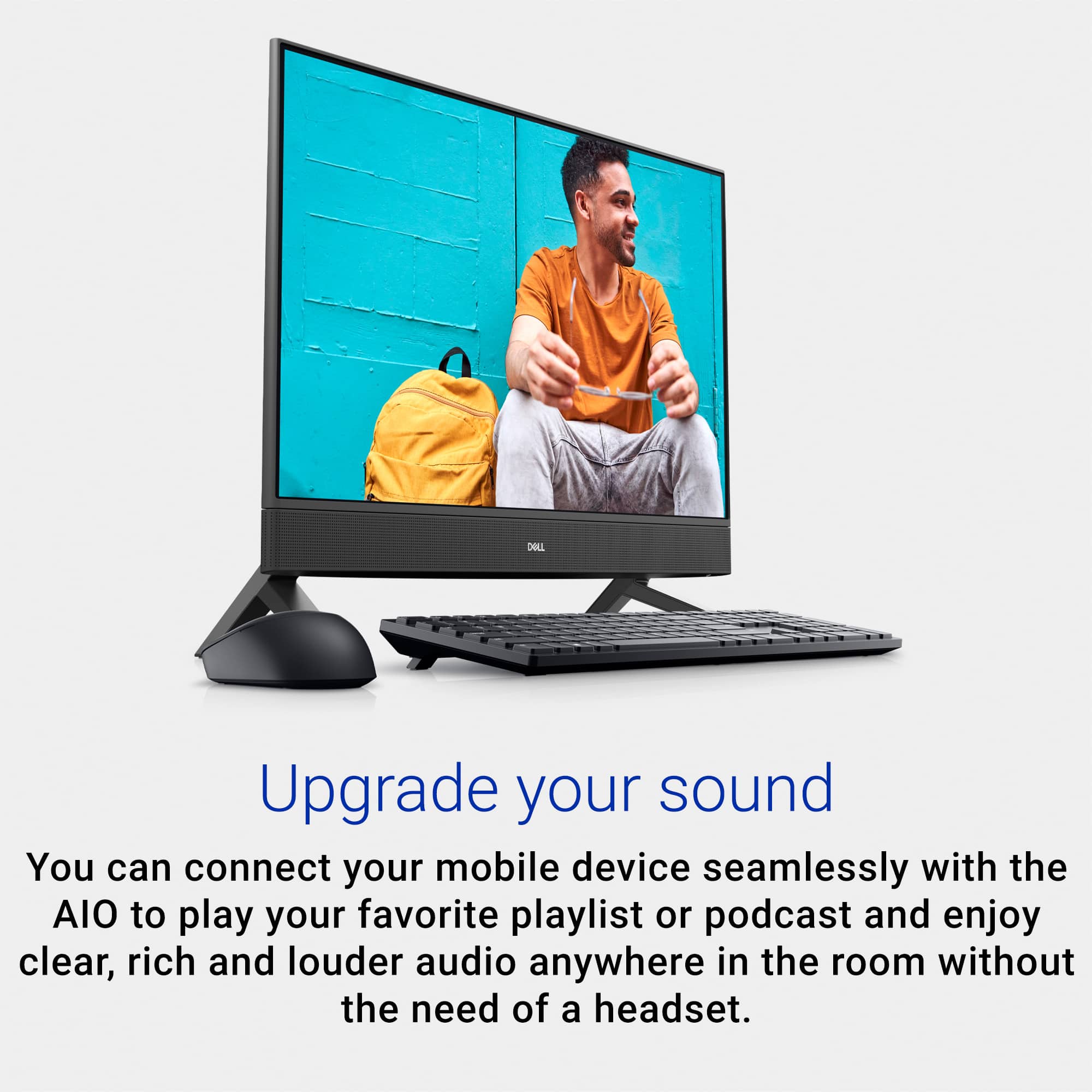 Upgrade your sound: You can connect your mobile device seamlessly with the AIO to play your favorite playlist or podcast and enjoy clear, rich, and louder audio anywhere in the room without the need of a headset.