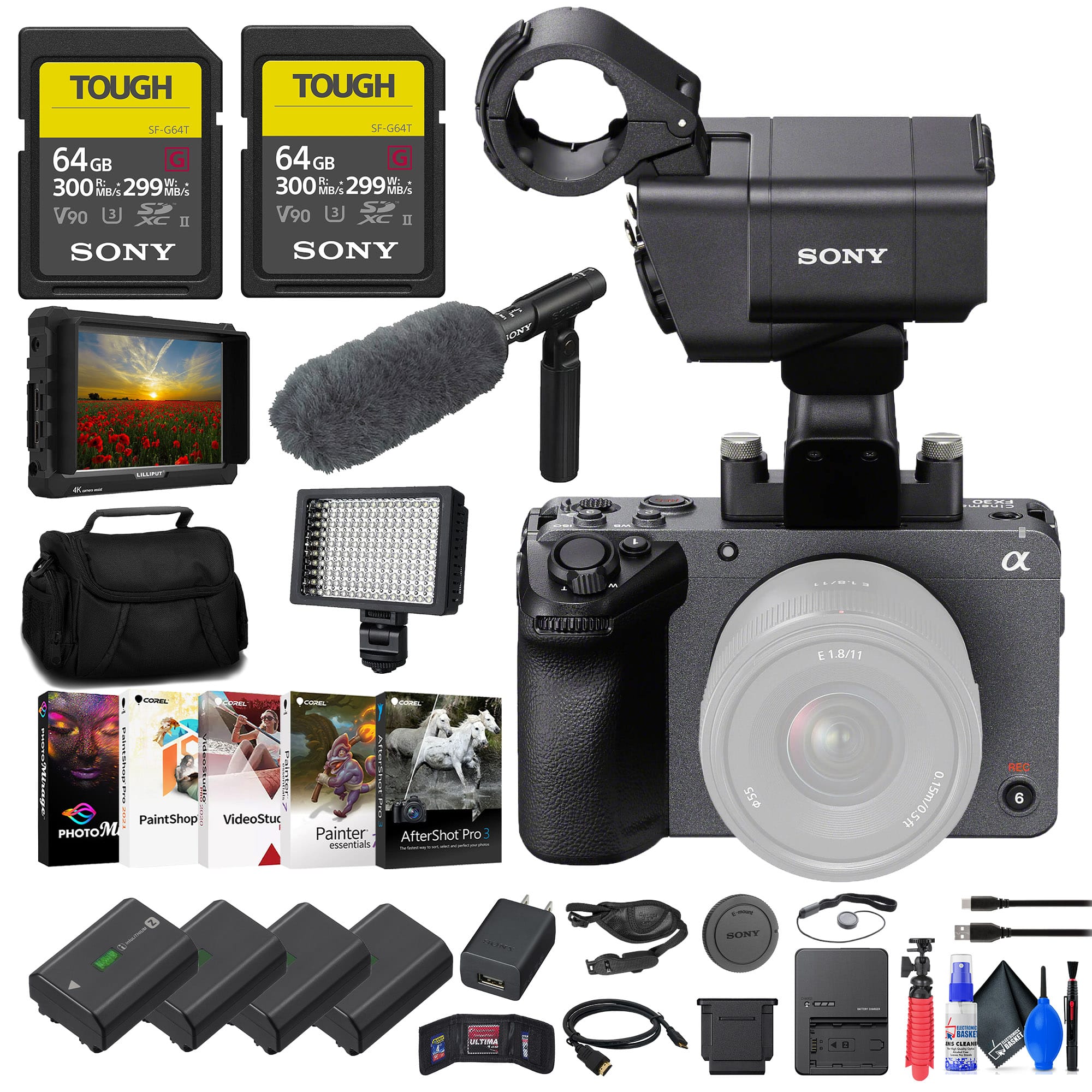 Sony - FX30 Digital Cinema Camera with XLR Handle Unit + 4K Monitor + 2 x Cards + More