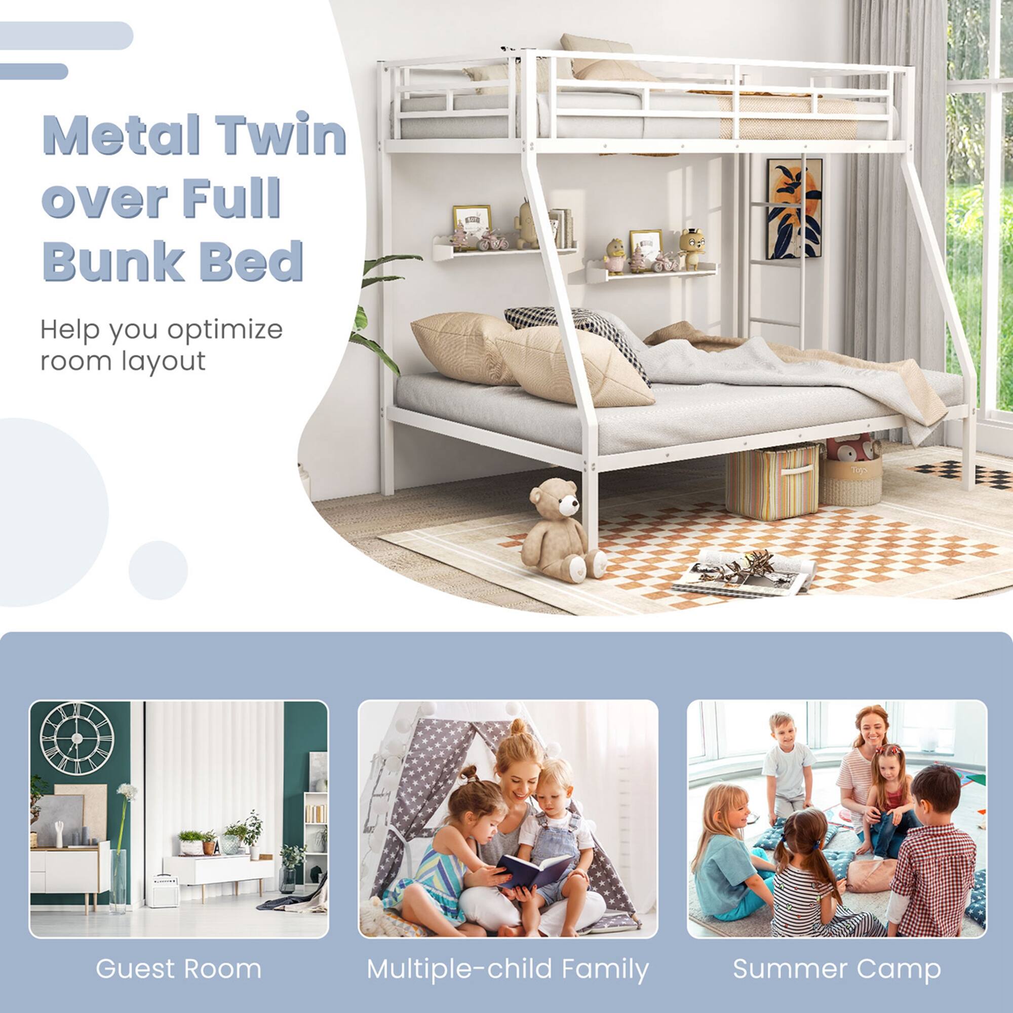 Alt View 8. Costway - Costway Twin Over Full Metal Bunk Bed with Integrated Ladder Full-length Guardrail - White.