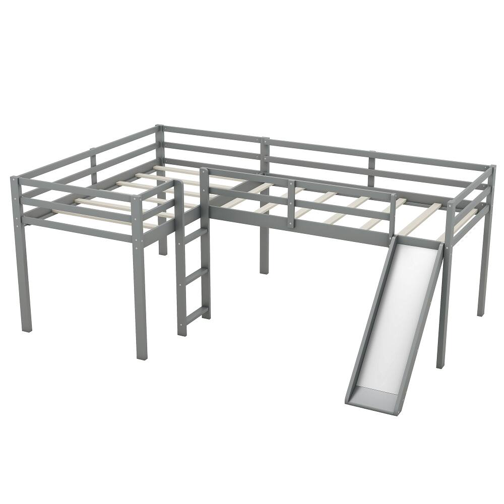 Alt View 9. Loheer - Loheer L-Shaped Twin Loft Bed with Slide and Ladder, Corner Loft Bed Frame for Kids, Solid Pine Wood, Gray - Gray.