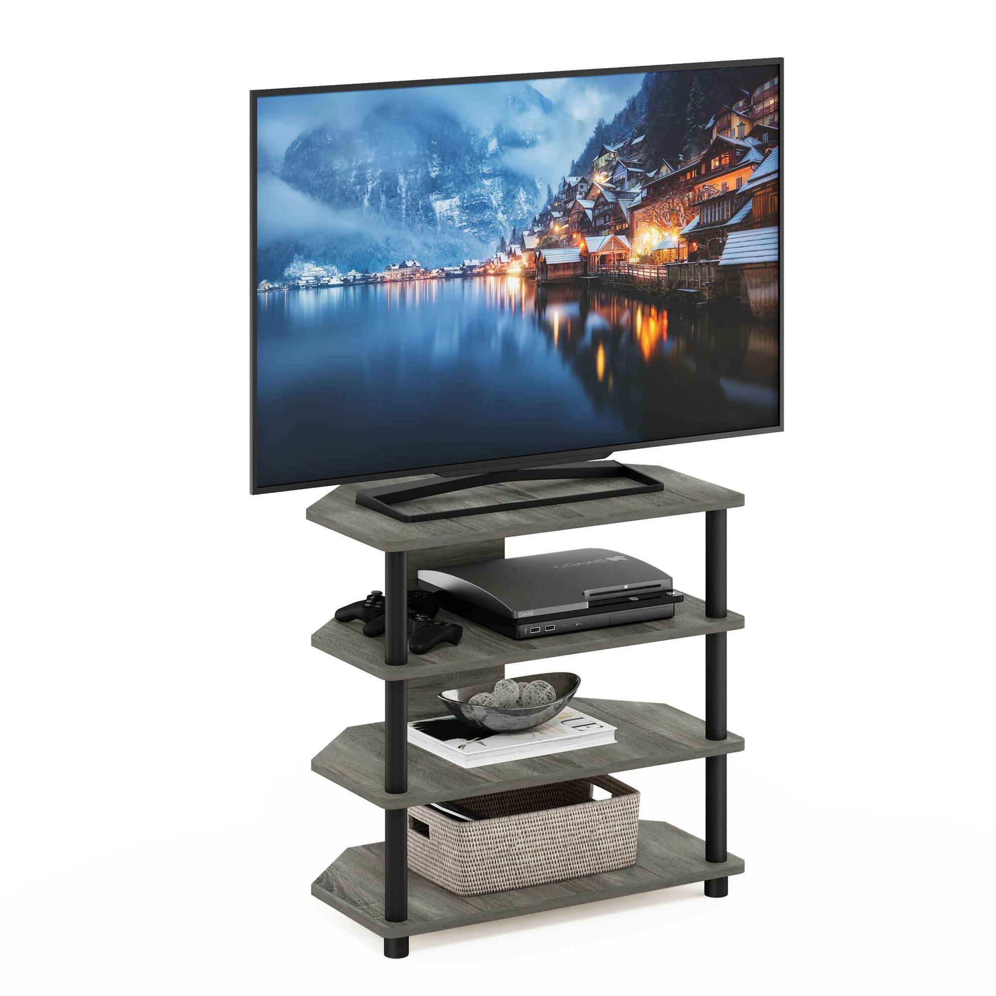 Alt View 4. Furinno - Econ Easy Assembly 4-Tier Petite TV Stand - French Oak/Black.