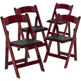Emma + Oliver - 4 Pack Wood Folding Chair with Vinyl Padded Seat - Mahogany
