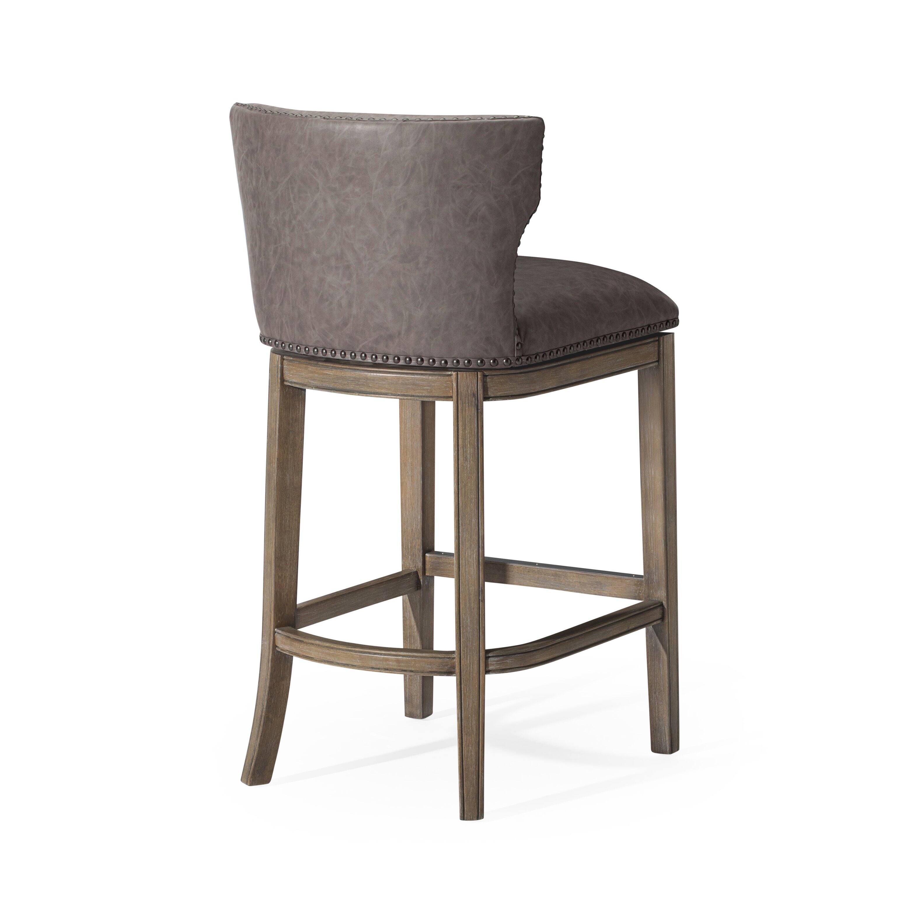 Back. Maven Lane - 31" Hugo Bar Stool in Reclaimed Oak Finish with Vegan Leather - Reclaimed Oak.