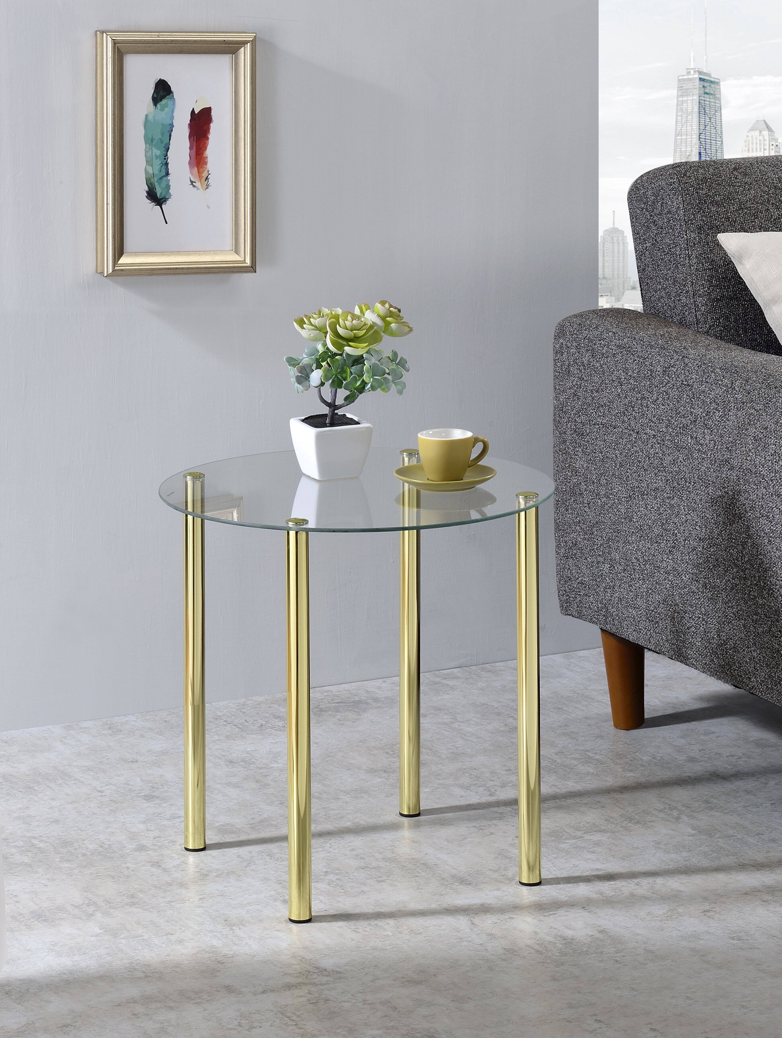 Kings Brand Furniture - Milnai Round Side End Accent Table, Gold Metal/Glass - Light/Pastel Blue