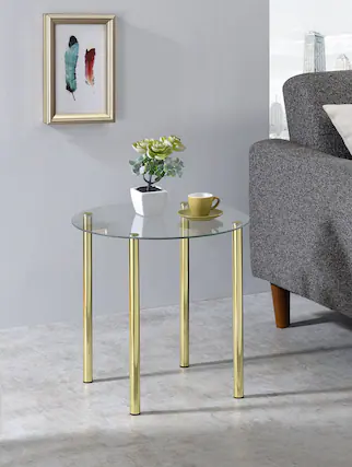 Front. Kings Brand Furniture - Kings Brand Furniture - Milnai Round Side End Accent Table, Gold Metal/Glass - Light/Pastel Blue.