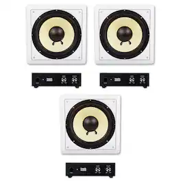 Acoustic Audio by Goldwood - HD-S10 in Wall 10" Home Theater Passive Subwoofers 3 Speaker and 3 Amplifier Set - Paintable White