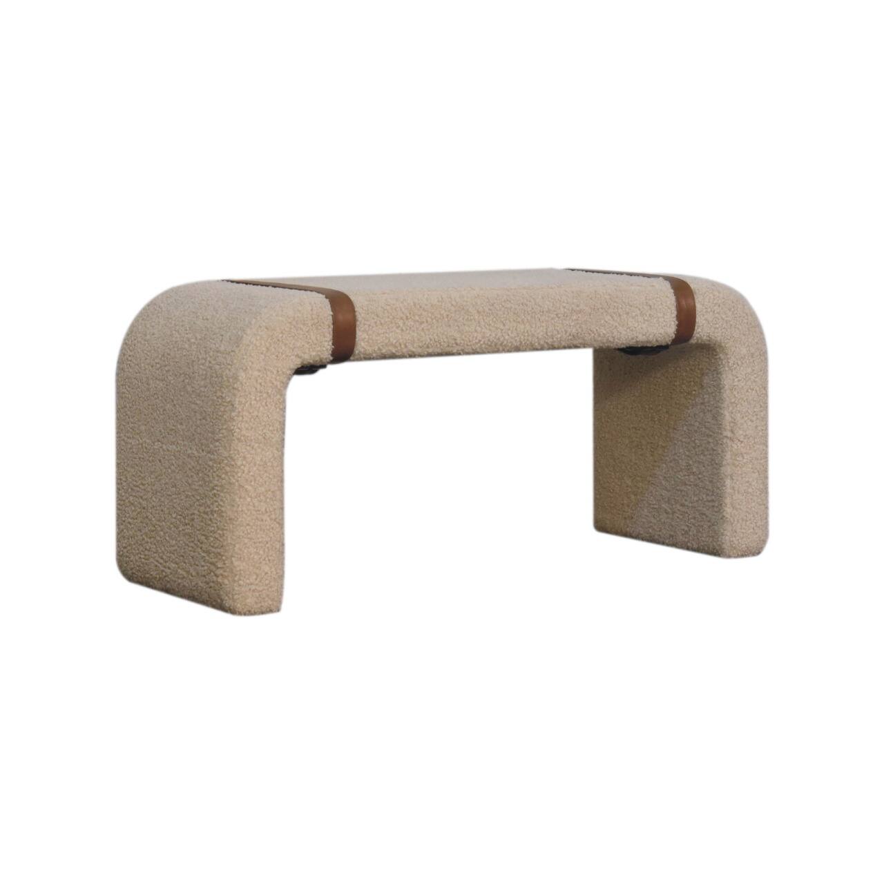 Left. Artisan Furniture - Artisan Furniture Solid Wood Boucle Leather Strap Bench - Cream.