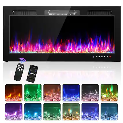 Front. Winado - 42" Electric Fireplace Insert, 1500W Wall-mounted/Built-in Fireplace Heater with WIFI Control, Remote Control - Black.