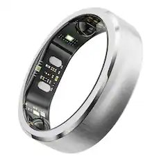 Front. RINGCONN - Gen 3 Smart Ring with Vascular Health Insights, Vibration Alerts, Sleep Apnea Monitoring, Charging Case - Size 8 - Brushed Silver.