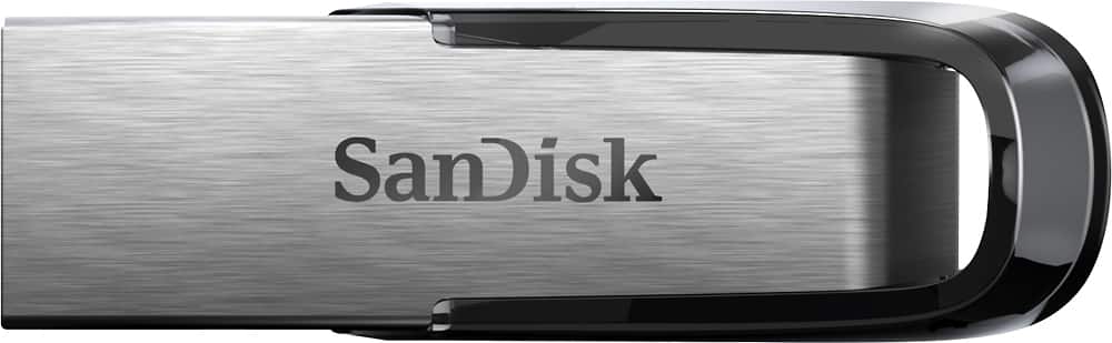 Front. SanDisk - Ultra Flair 64GB USB Type A Flash Drive - Brushed Silver/Black.