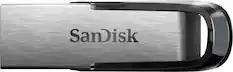 Front. SanDisk - Ultra Flair 64GB USB Type A Flash Drive - Brushed Silver/Black.