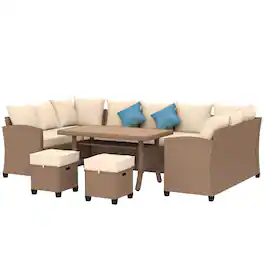 Outsunny - 6 Piece Patio Furniture Set, PE Wicker Outdoor Furniture Conversation Set with 3 Sofas - Khaki