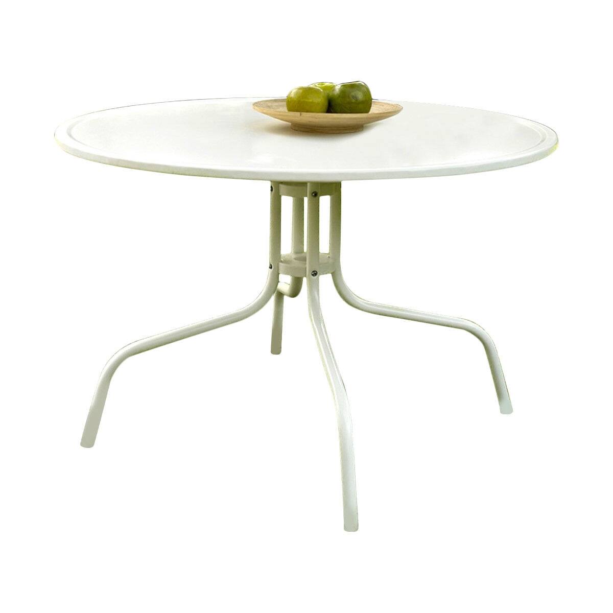 Left. SlickBlue - Round Patio Dining Table in UV-Resistant Metal - White.