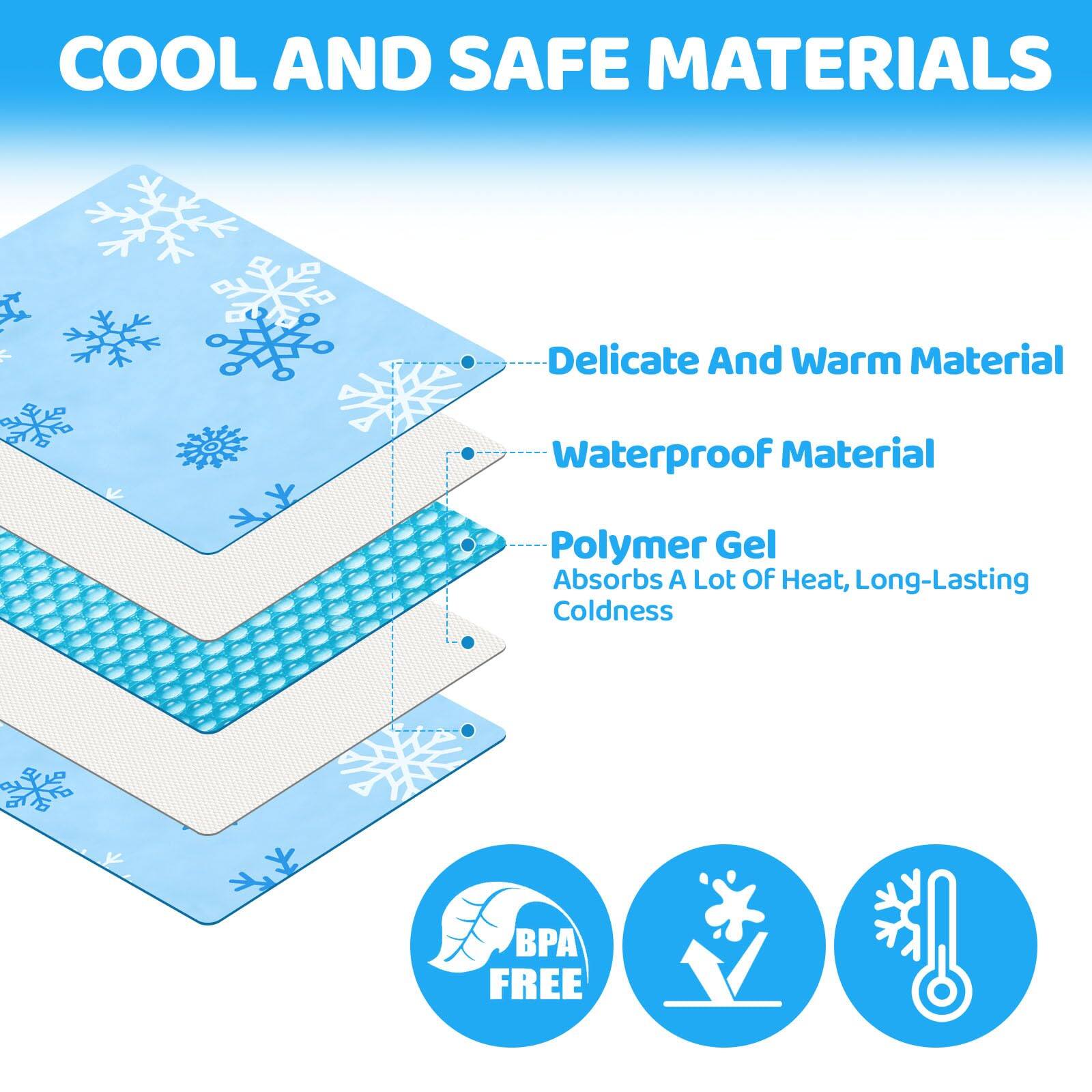 COOL AND SAFE MATERIALS

- Delicate And Warm Material
- Waterproof Material
- Polymer Gel
  - Absorbs A Lot Of Heat, Long-Lasting Coldness

BPA FREE