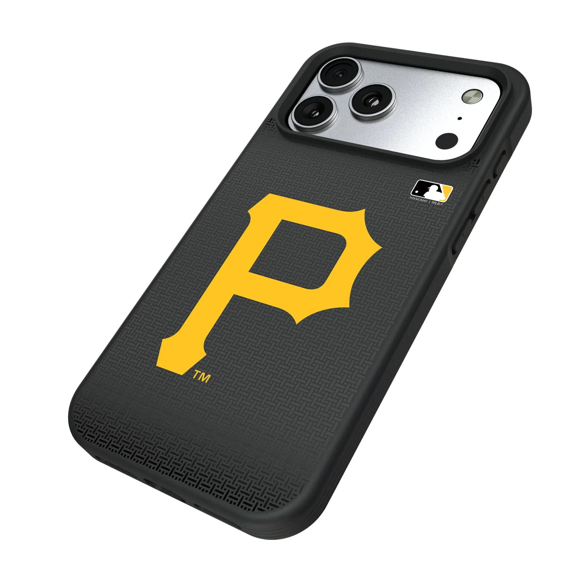 Alt View 1. Keyscaper - Pittsburgh Pirates Bump Case with 8.2ft Drop Protection - 14 Pro Max - Black.