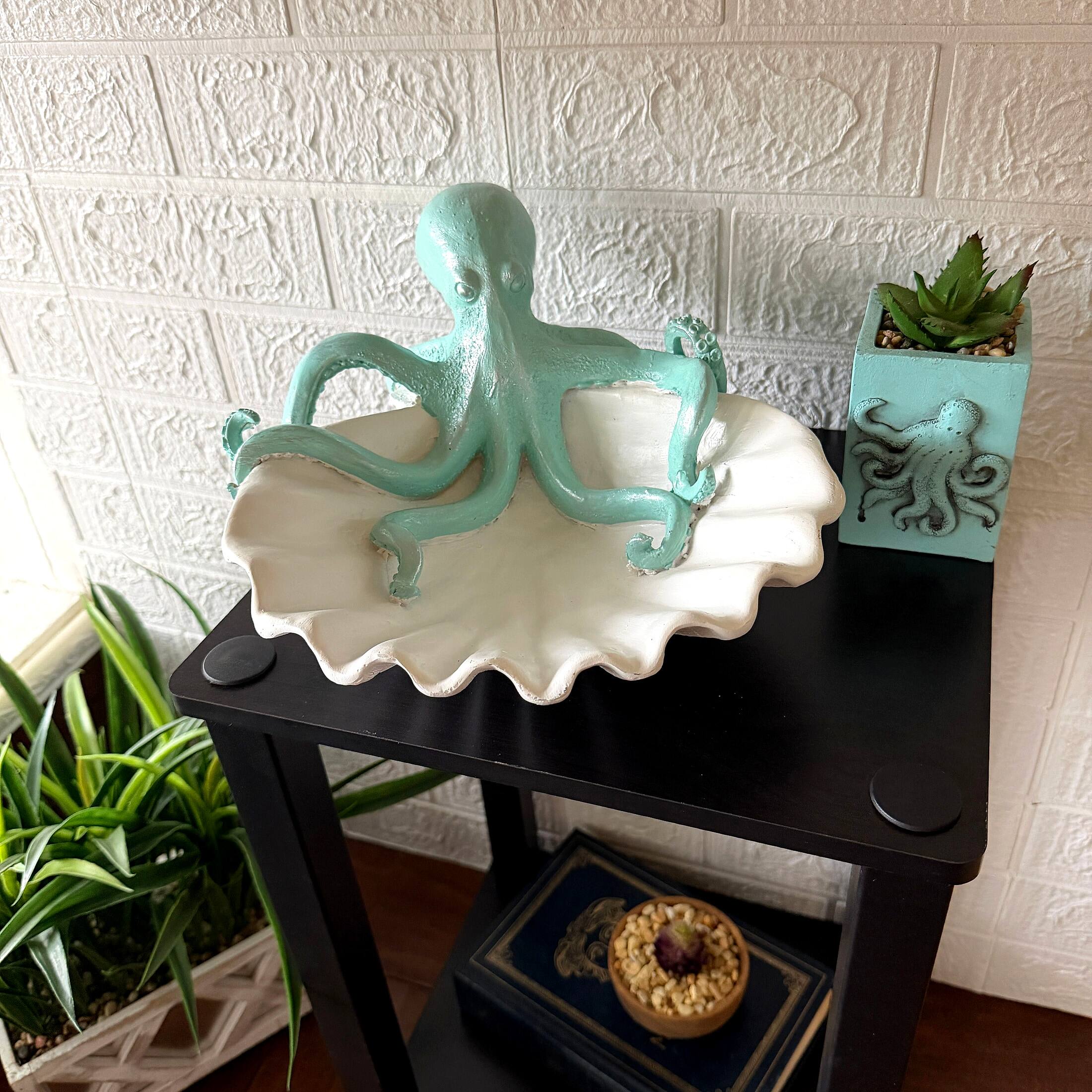 Alt View 4. Fancy That - Decorative Octopus Shell Tray Coastal Resin Catchall Dish 10 X 10 X 6 In - White And Blue.