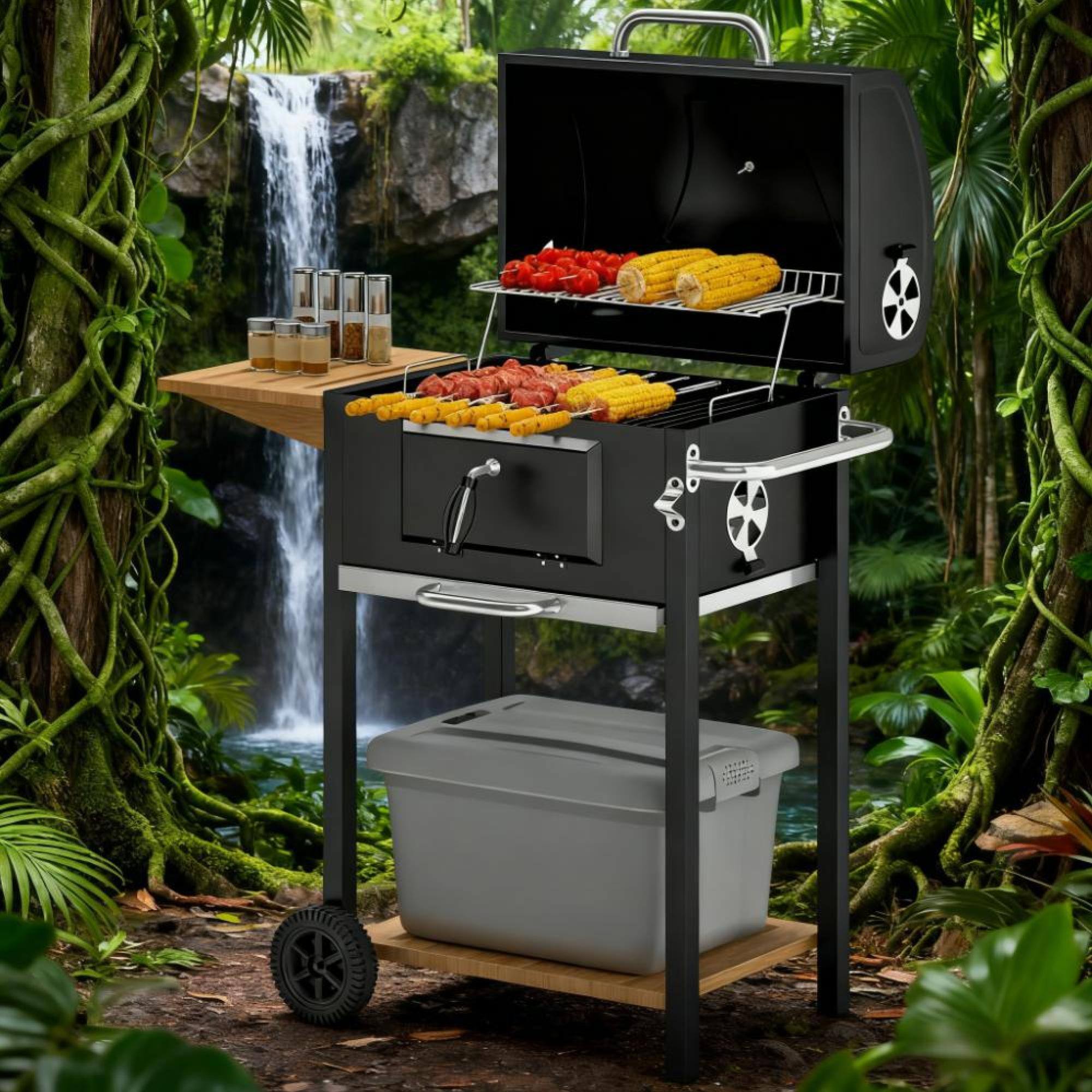 Alt View 5. GOODSILO - Outdoor Portable Charcoal BBQ Grill with Adjustable Height and Convenient Storage Features - Black.