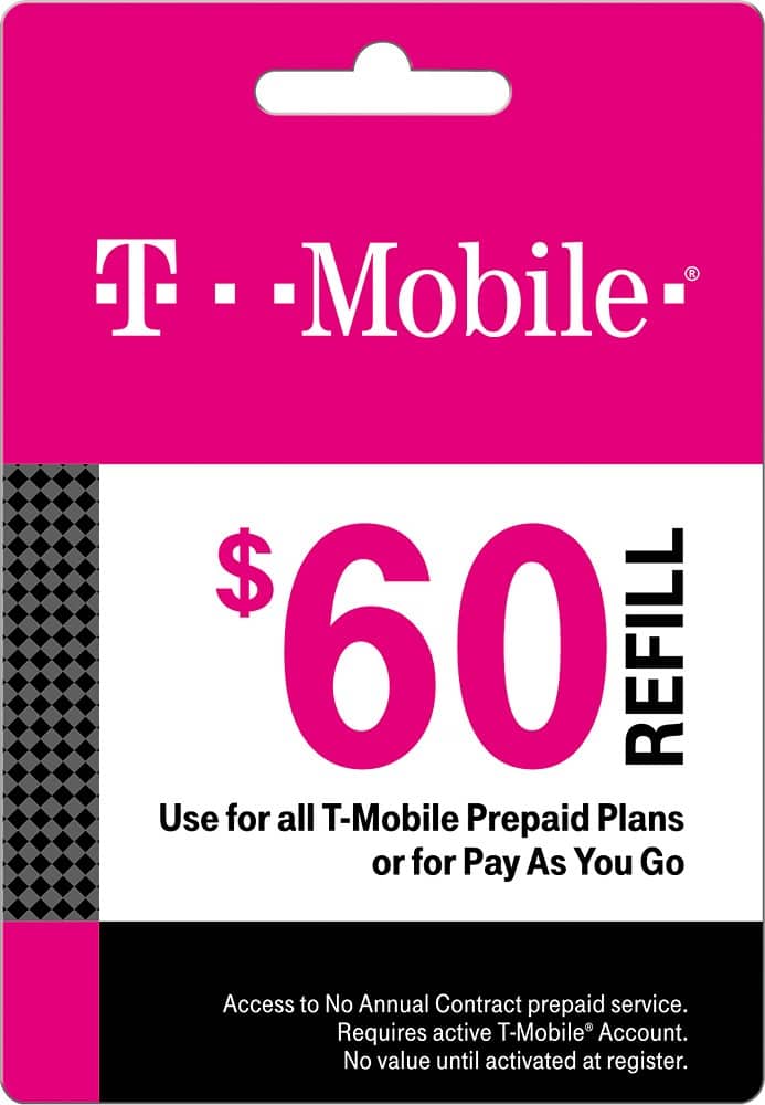 Front. T-Mobile - $60 Prepaid Refill Card.