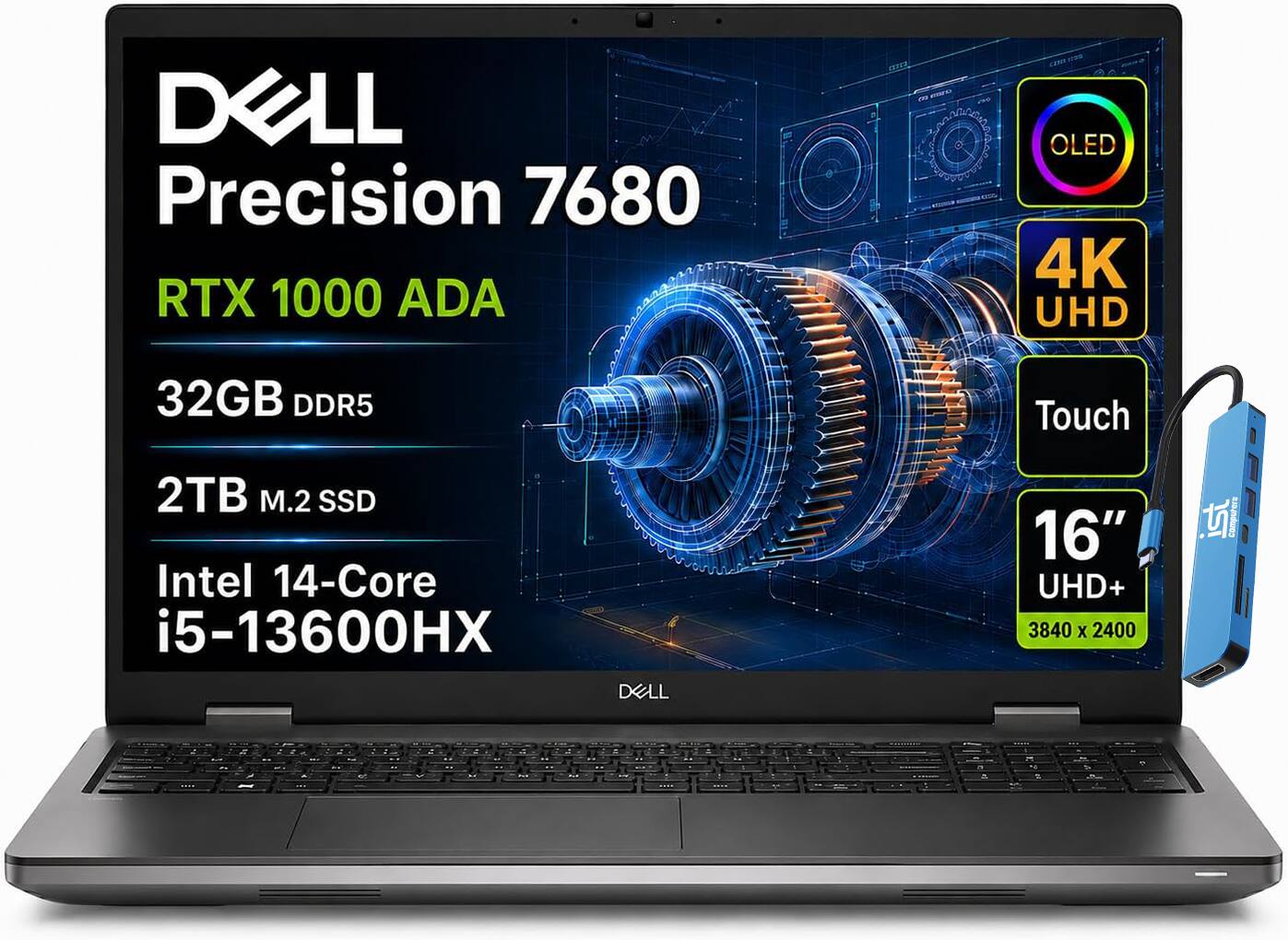 DELL Precision 7680 RTX 1000 ADA  
OLED 4K UHD  
32GB DDR5  
Touch  
2TB M.2 SSD  
Intel 14-Core i5-13600HX  
DELL  
16" UHD+ 3840 x 2400