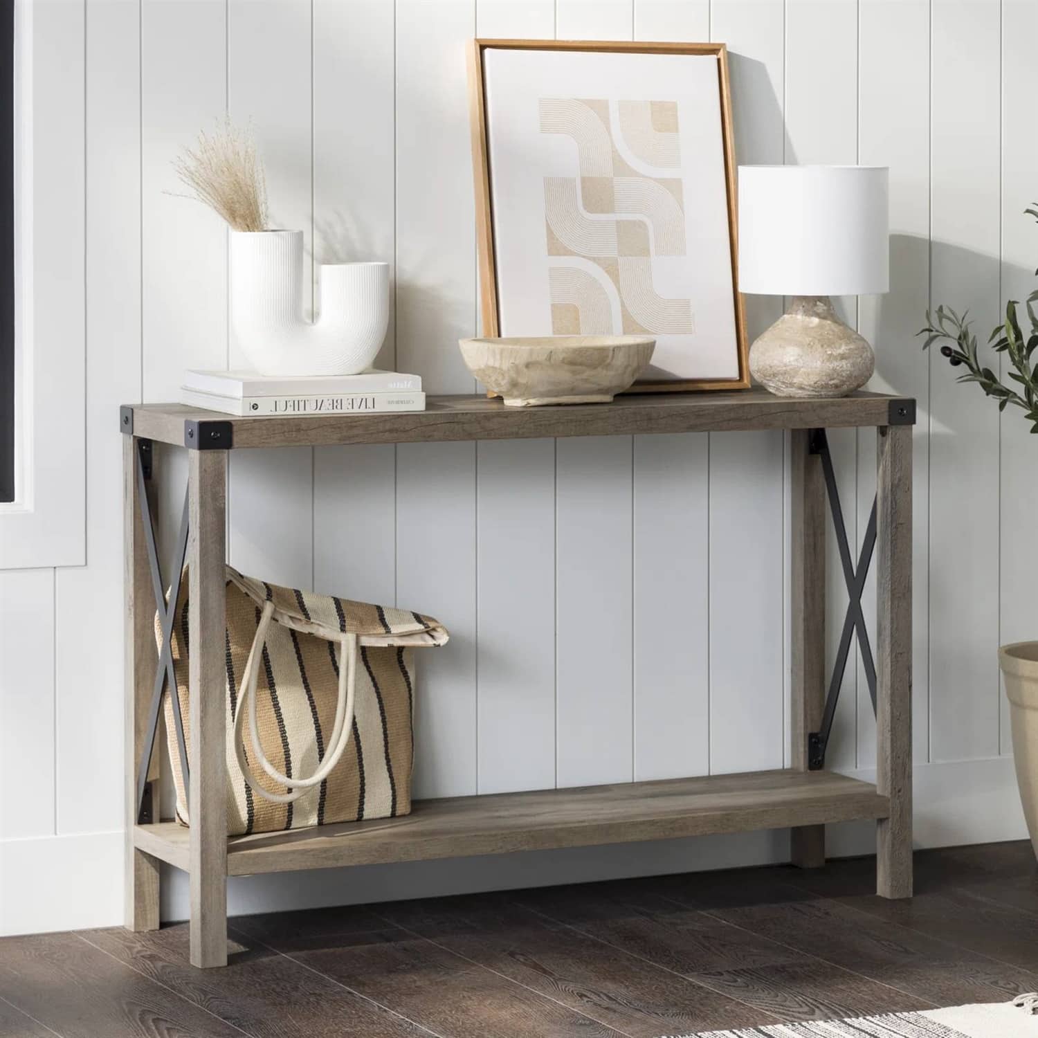 Hivvago - Industrial Farmhouse Entryway Table / Console Table in Taupe Grey Wood Finish - Taupe , Grey
