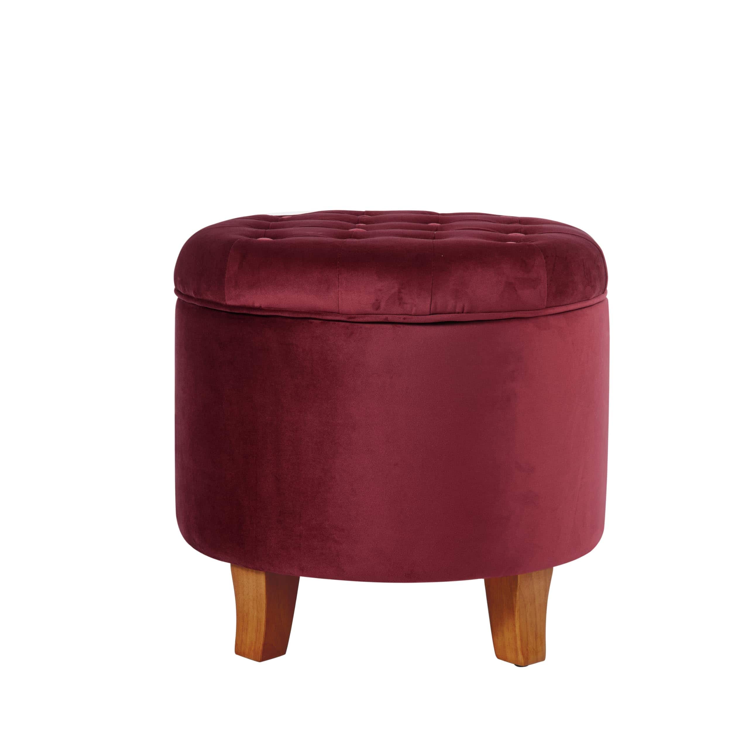 JETRANSPORT - Home Decor Upholstered Round Tufted Foot Rest Ottoman Storage Living Room Bedroom Decorative Furniture Green - Burgundy