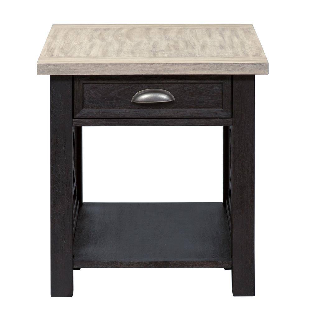 Angle. Starlight Canyon Home - Black Farmhouse End Table – Square Side Table for Living Room with Drawer - Black.