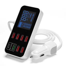 Topteng - 8-Port USB Car Charger with LED Display - 40W QC3.0 & PD Fast Charging, 12-24V for Car, Smart Digital Voltage Monitor
