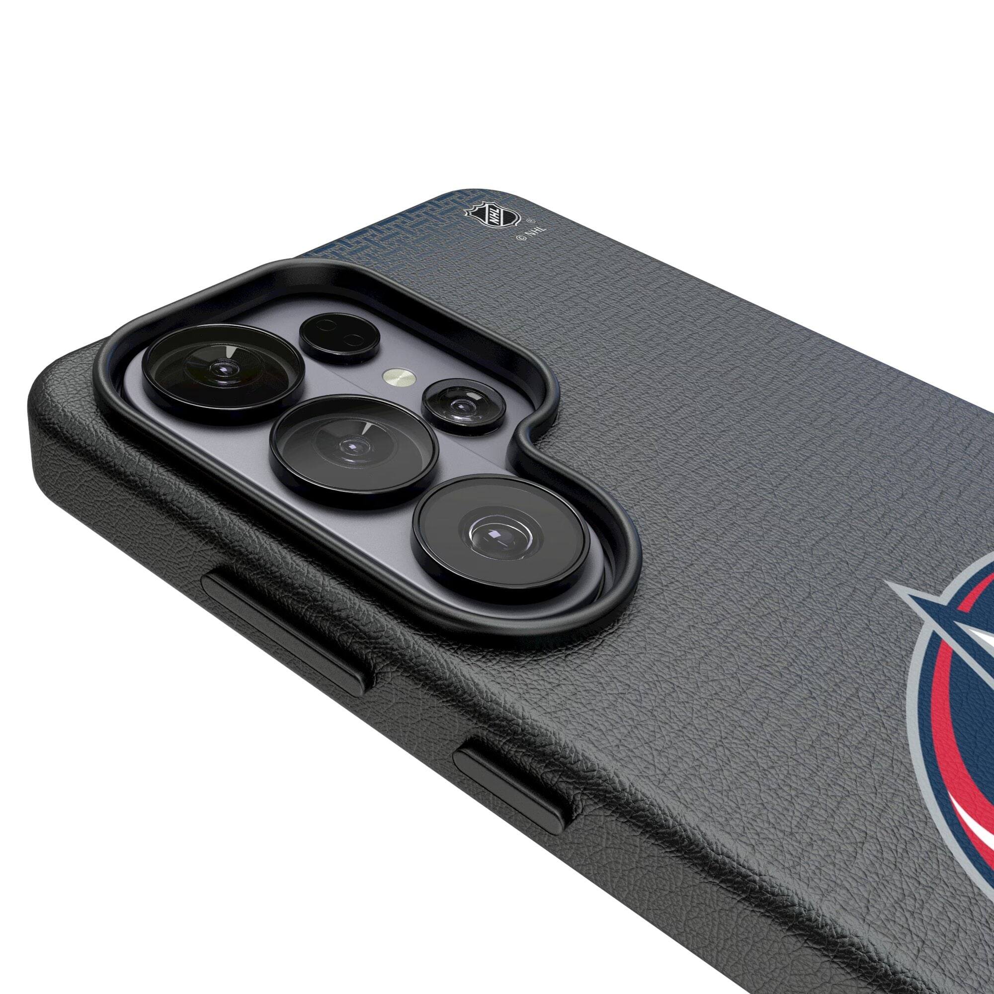 Alt View 2. Keyscaper - Columbus Blue Jackets Linen Galaxy Magnetic Bump Case - S25 Ultra - Black.