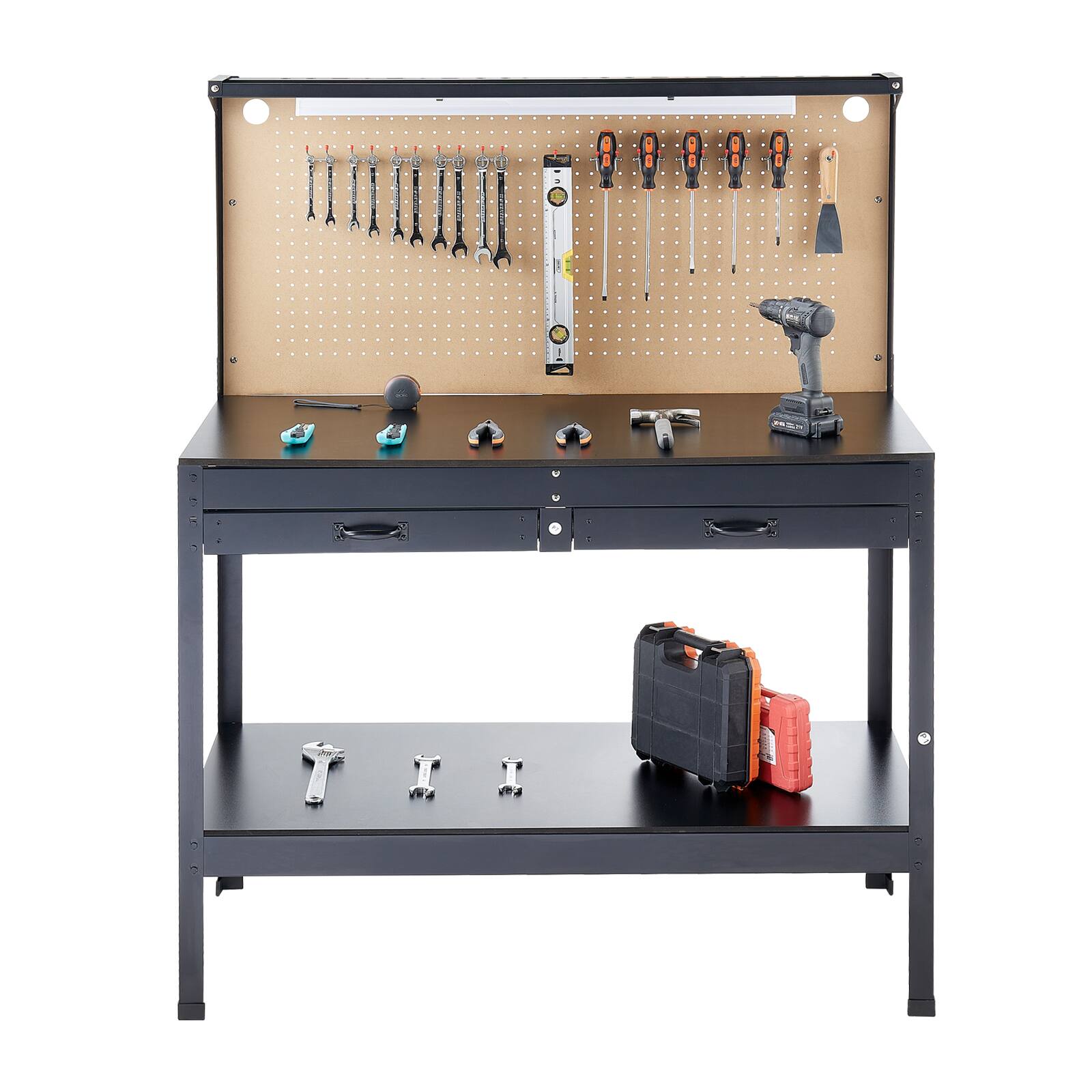 Alt View 5. VEVOR - Hardwood Workbench, 242.5 lbs Weight Capacity, 47.2-inch Heavy Duty Workbench with Pegboard, 4 AC Outlets & 2 USB Ports - Black.