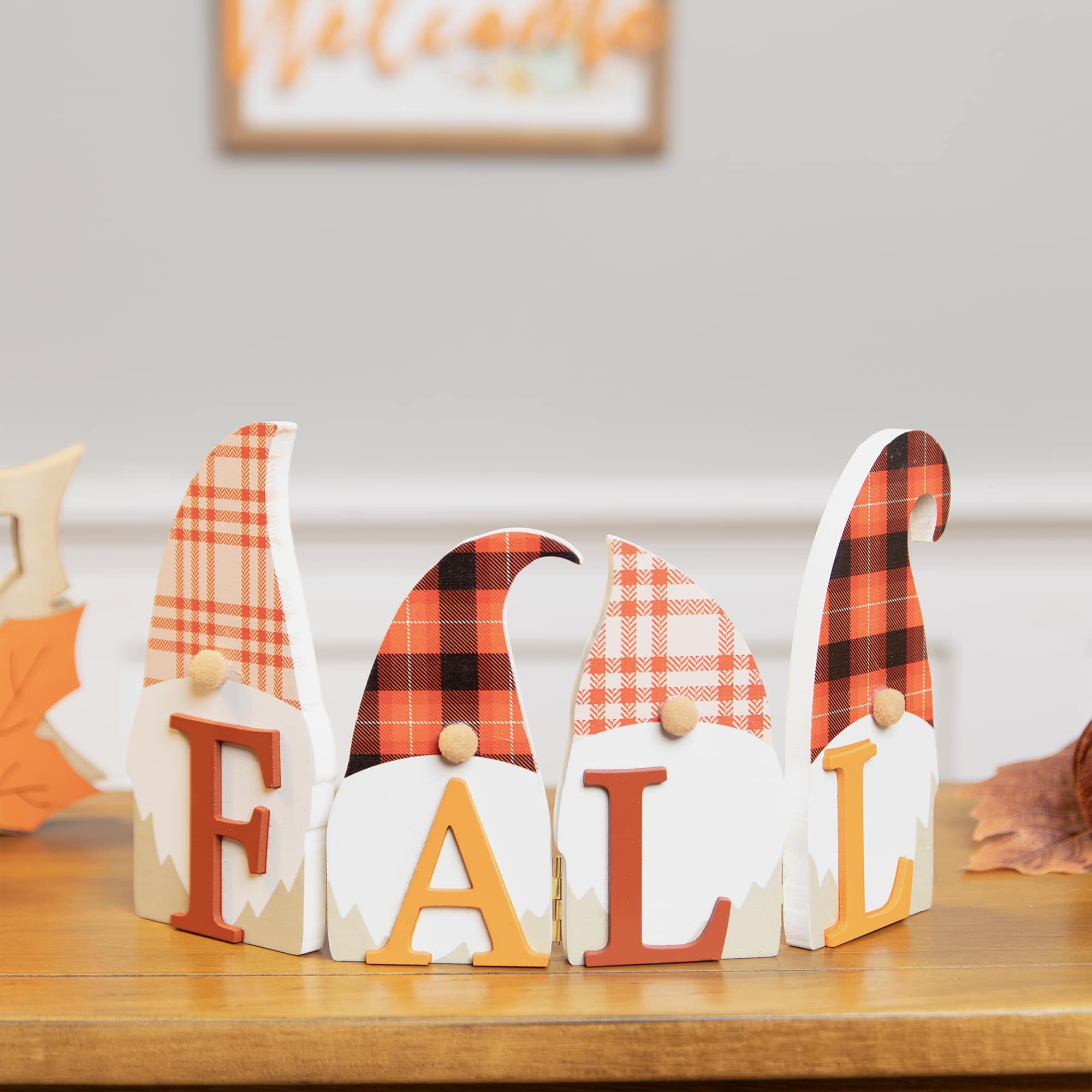 Northlight - Plaid Gnomes Fall Harvest Wooden Sign - 10" - Red