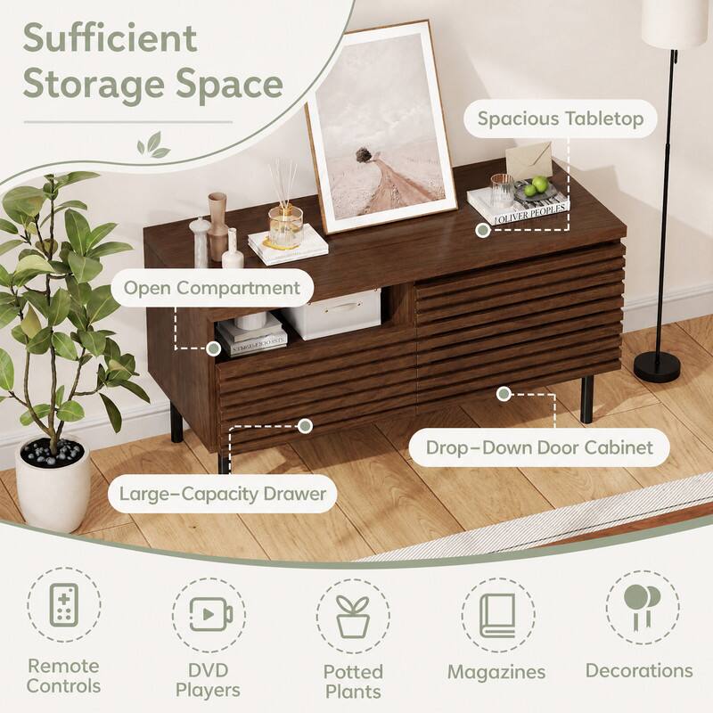Sufficient Storage Space  
Spacious Tabletop  
ETTER PEOPLES, JOLIVER  
Open Compartment  
Drop-Down Door Cabinet  
Large-Capacity Drawer  
Remote Controls  
DVD Players  
Potted Plants  
Magazines  
Decorations