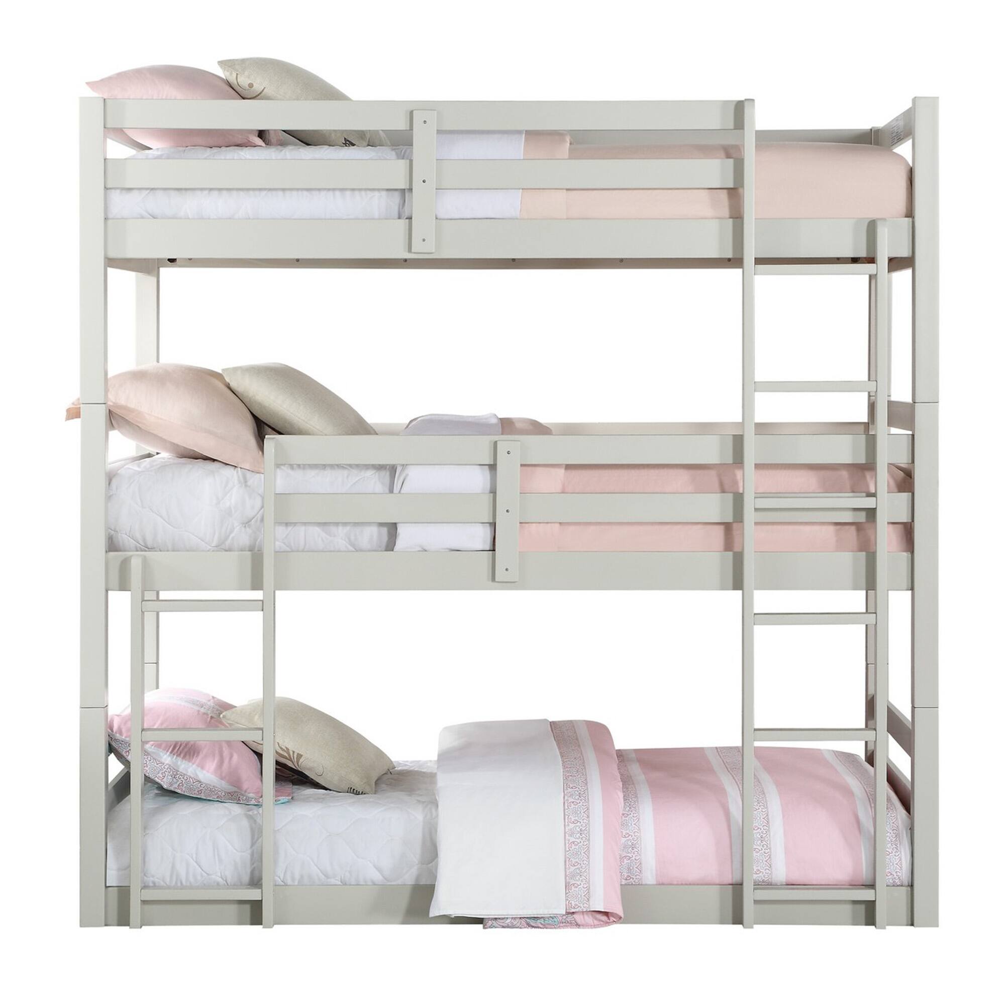 Alt View 1. Manhattan Lane - Twin Size 3 Tier Wooden Bunk Bed with Ladder, White - White.