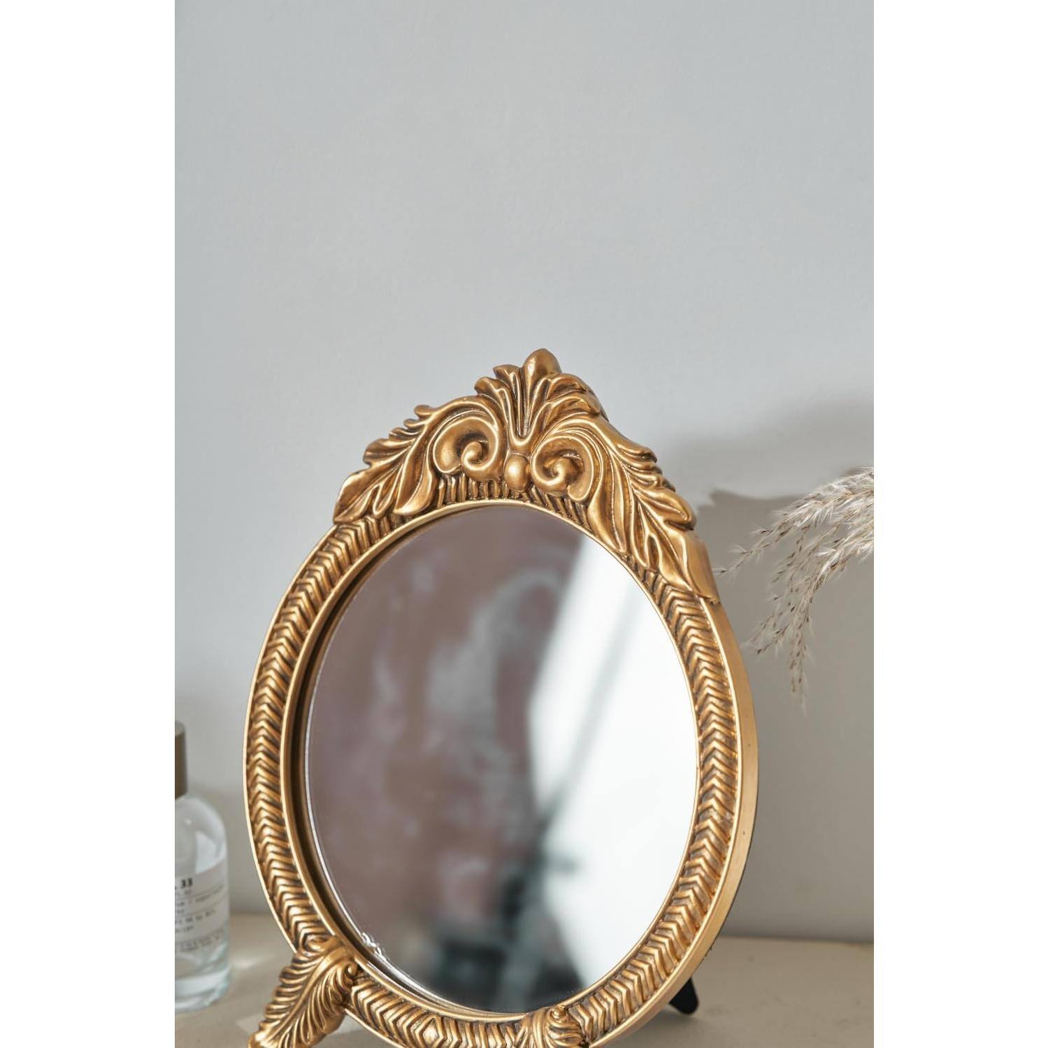 Alt View 2. Pacoar Cade - Small Round Vintage Vanity Mirror Baroque Desktop Antique Freestanding Dressing Table For Bedroom Living Room And... - Default.