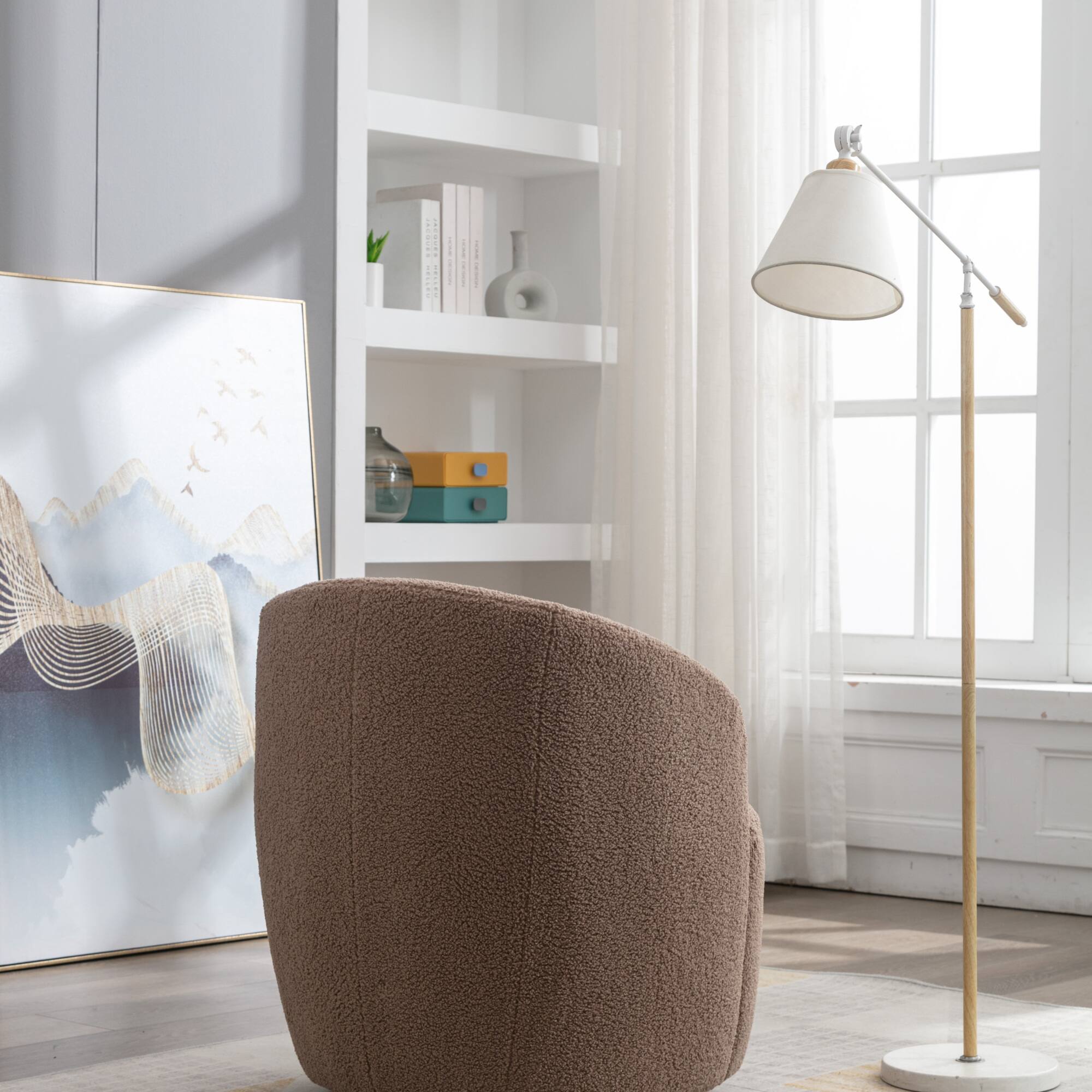 Back. GOODSILO - Plush Swivel Accent Armchair with Ergonomic Design and 360-Degree Rotation for Modern Interiors - Coffee.