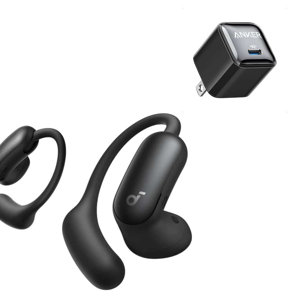 Soundcore - AeroFit 2 Pro by Anker with USB C Charger Block 20W,Open-Ear and Active Noise Cancellation Modes, Office,Fitness