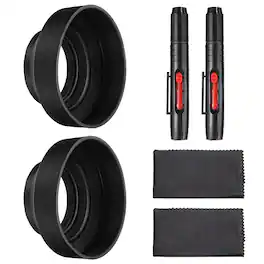 Unique Bargains - 2pcs 58mm Rubber Camera Lens Hood, Collapsible 3-Step Sun Shade with Cleaning Cloth & Pen - Black