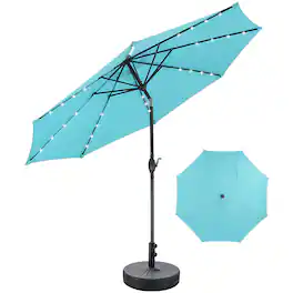 Ainfox - 10FT Solar Lights Patio Umbrella with Tilt Outdoor Umbrella for Garden Deck Backyard Pool Beach Included Base - Blue
