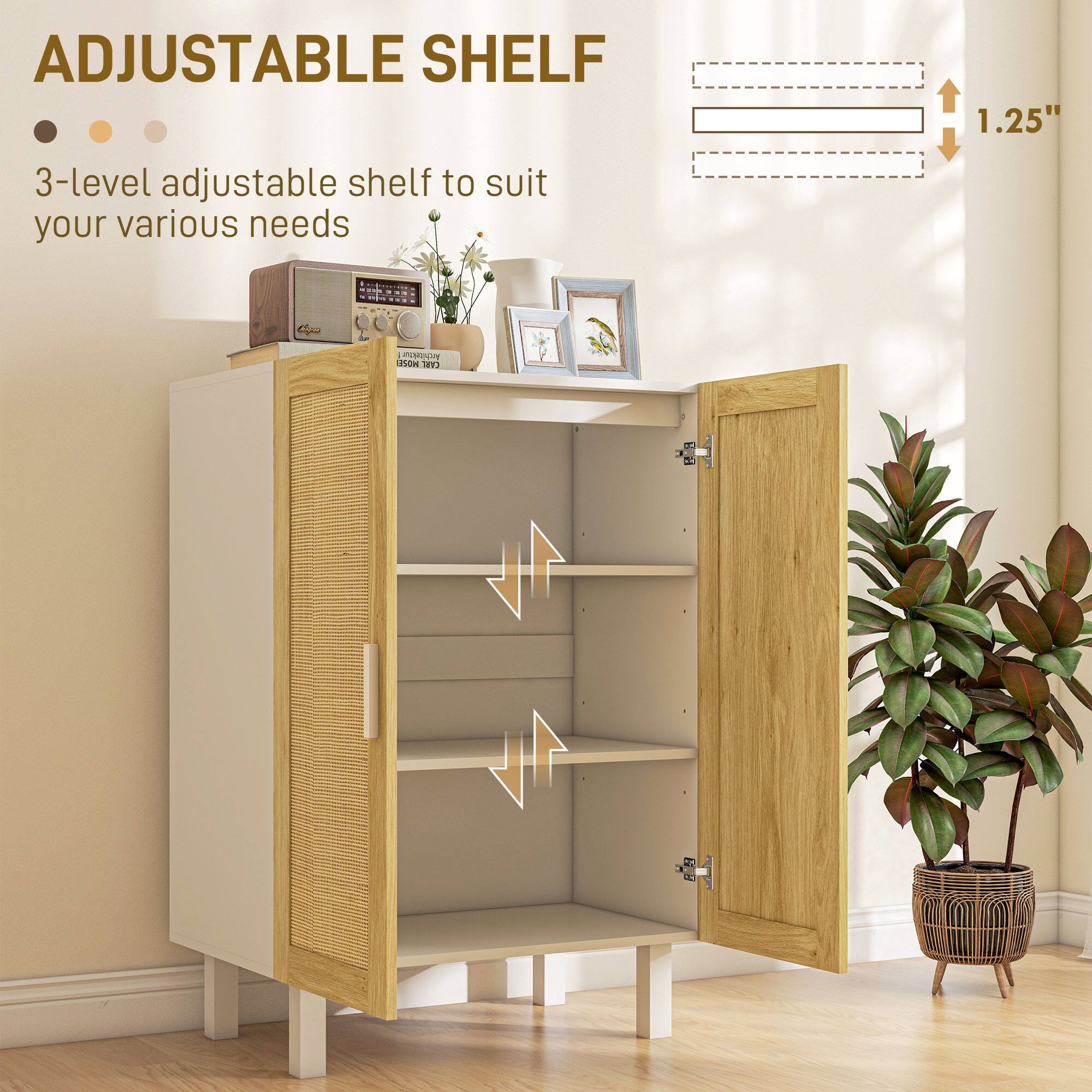 ADJUSTABLE SHELF 1.25" 3-level adjustable shelf to suit your various needs