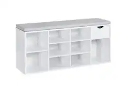Ropilly - Shoe Bench with Cushion and Drawer Entryway Storage Bench Adjustable Shelf Holds 9 Pairs - White