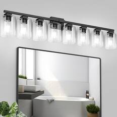 Front. Nordic Hygge - 51-Inch Modern Black 8-Light Vanity Light Fixture in Matte Black.