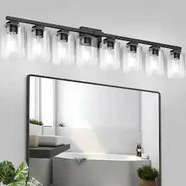 Nordic Hygge - 51-Inch Modern Black 8-Light Vanity Light Fixture in Matte Black