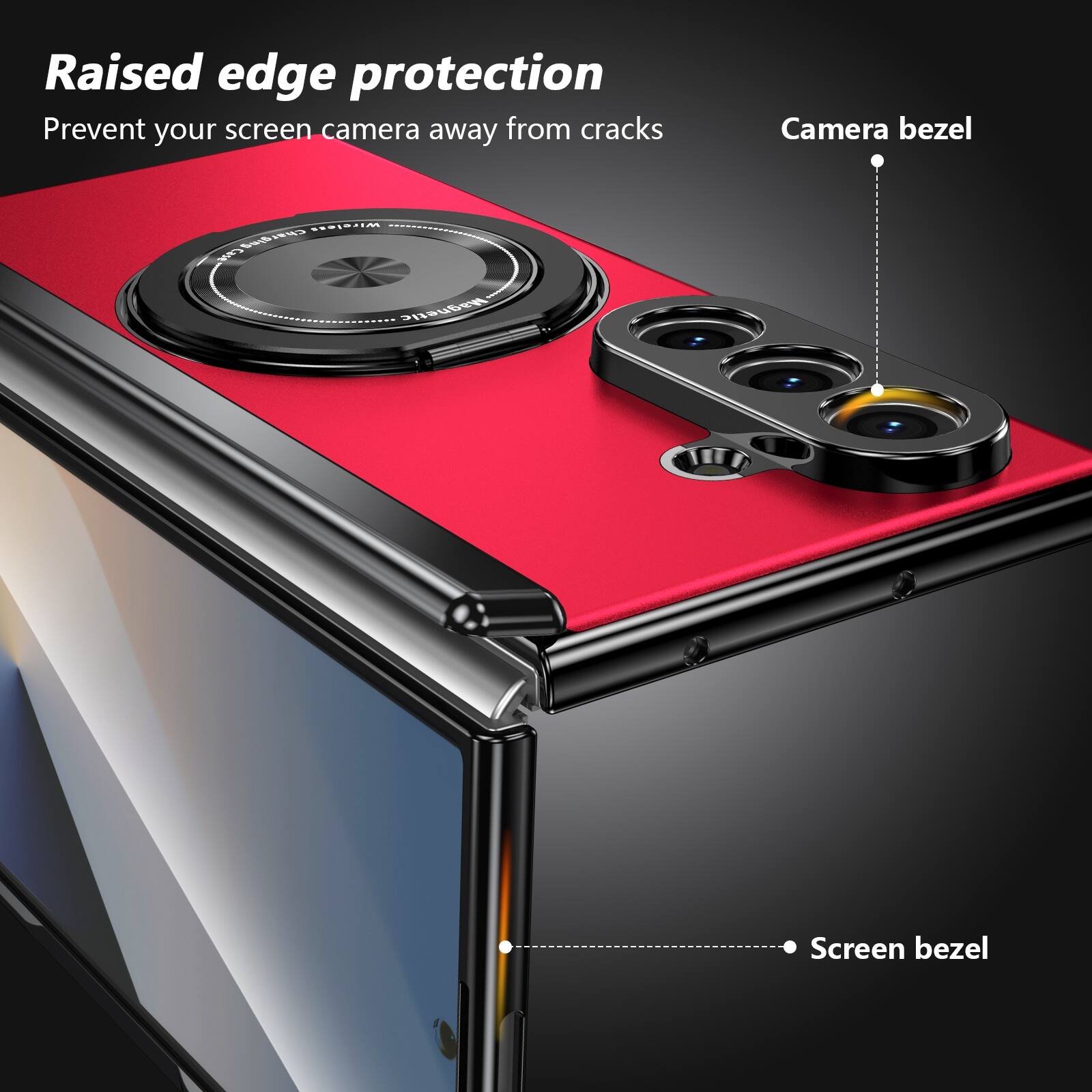 Raised edge protection  
Prevent your screen camera away from cracks  
Camera bezel  
Screen bezel