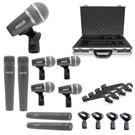 5 CORE - Drum Mic Kit 9 Pcs Kick Bass Tom Snare Dynamic Microphone Instrument Mics Set - Gray
